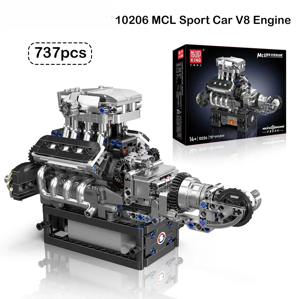 Mould King 10206 MCL Sport Car V8 Engine Building Blocks Bricks Technical Car Motorized Simulation Model Toys Gift (737pcs)