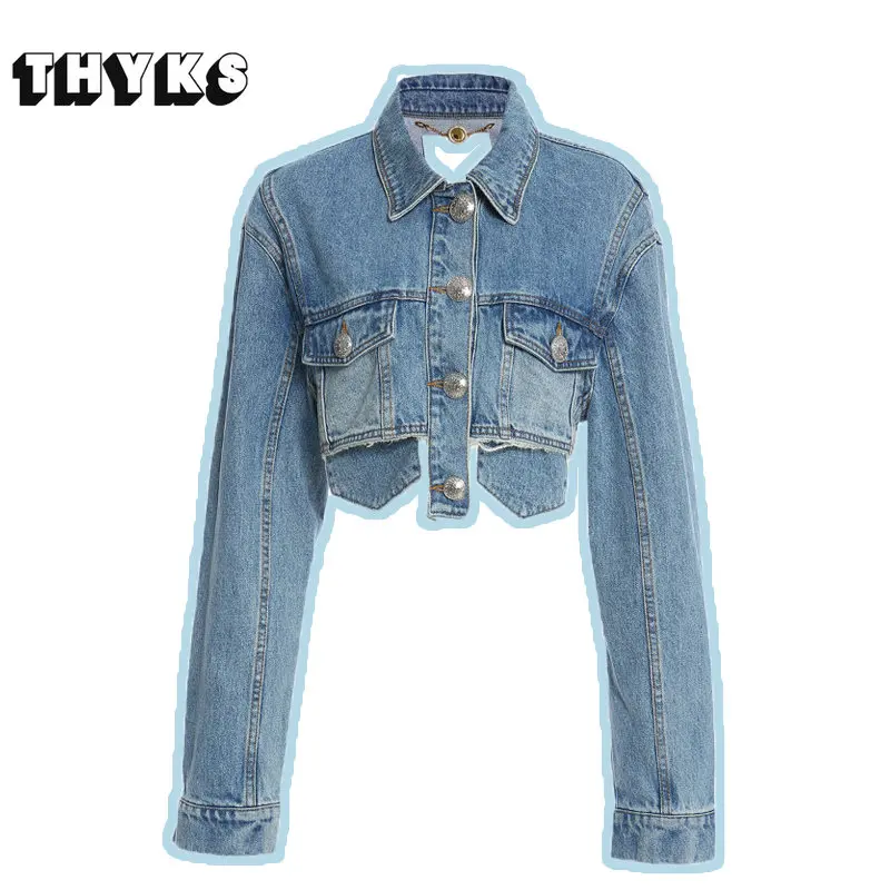 2023 Spring Women Jacket Denim Jaquetas High Street Hotsweet Ensembles Pendants Multi-pockets Short Motorcycle Coats Women