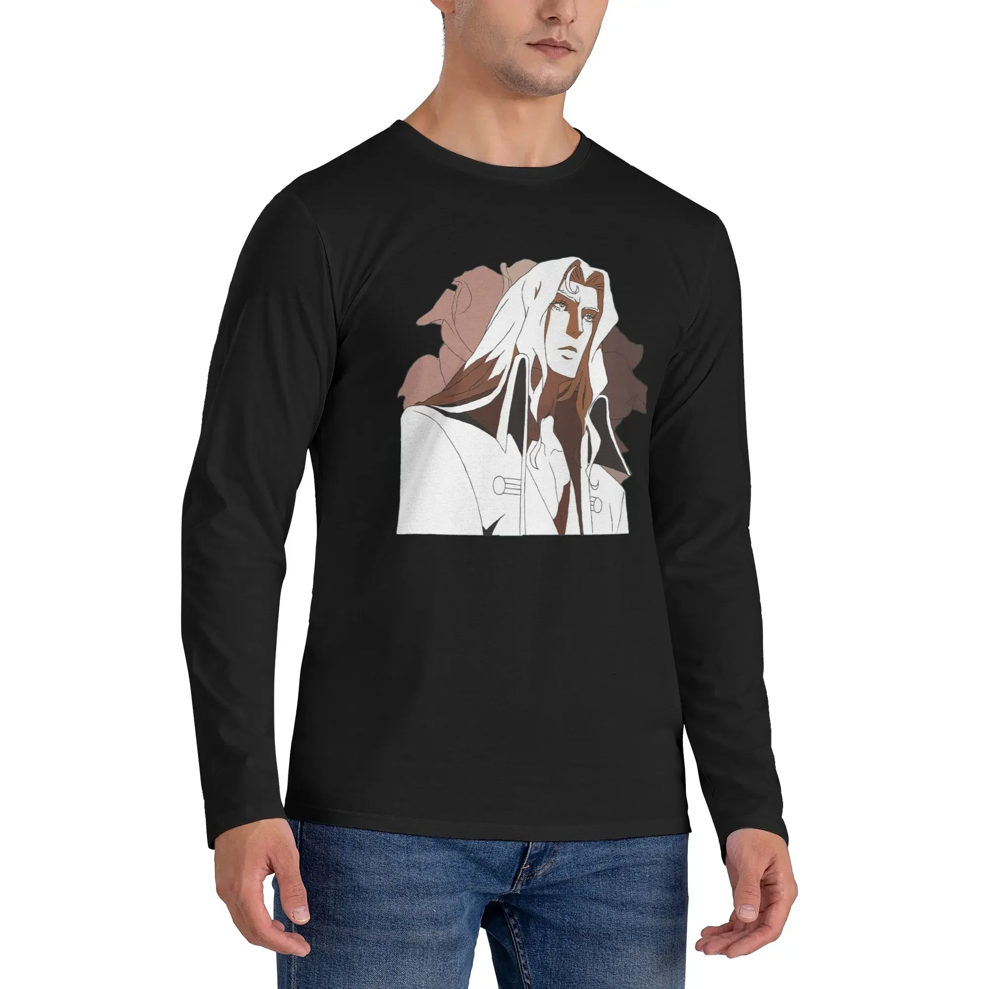 

Alucard From Castlevania Men's Long Sleeved T-shirt Breathable Round Neck T shirts Spring and Autumn Men tops