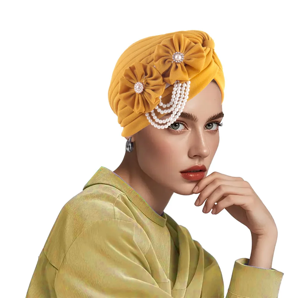 

Африканский головной убор Auto Gele, нигерийский свадебный гелевый женский платок с бусинами, мусульманский хиджаб, капот, головной убор