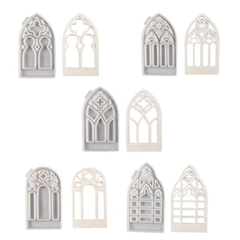 5pcs Gothic House Candle Holder Silicone Molds House Shape Candlesticks Resins Molds DIY Castings Mould for Concrete