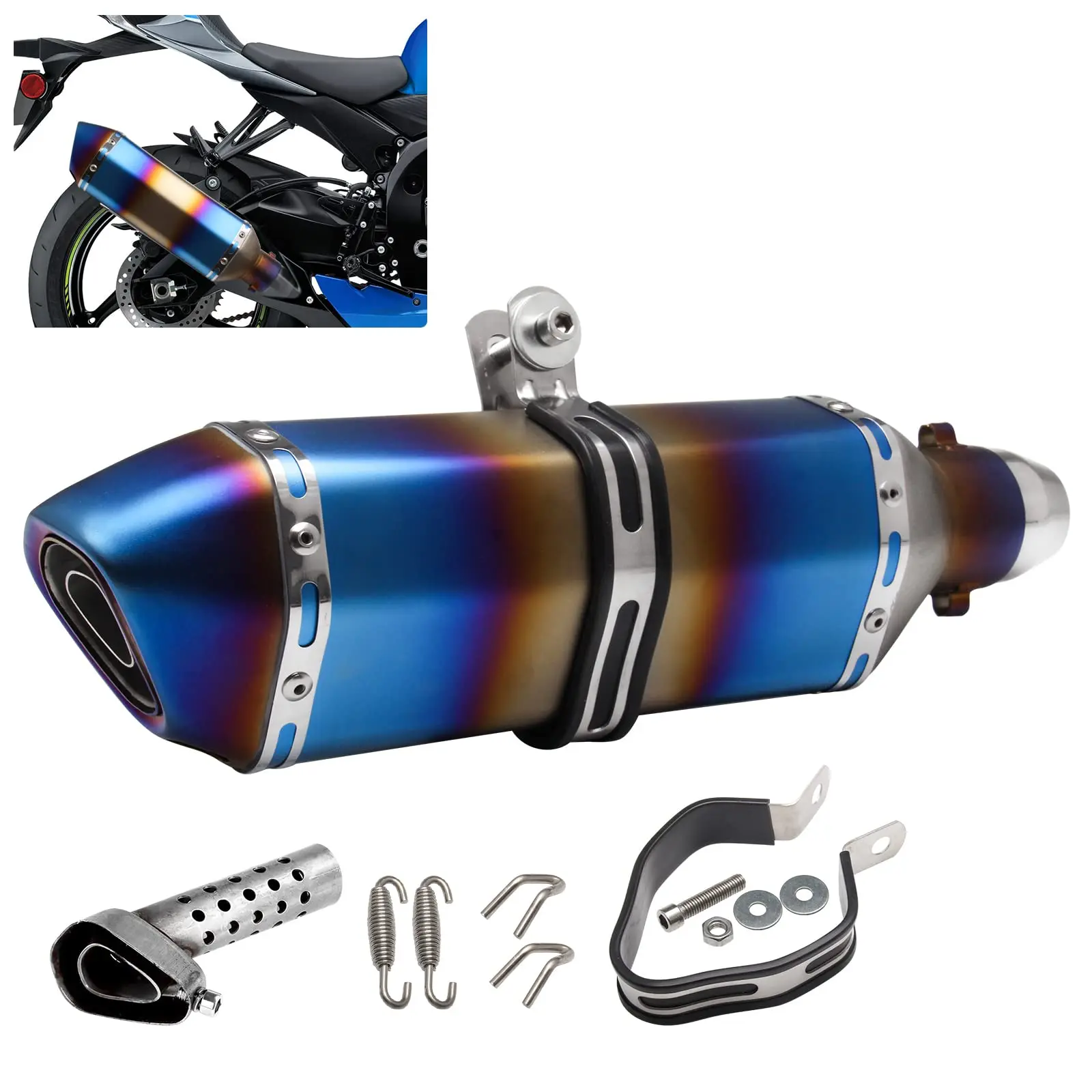 

Universal Motorcycle Exhaust Muffler Slip On 400mm Lengthened 38-51mm Inlet With DB Killer Silencer