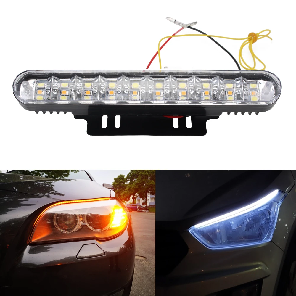 

DRL Waterproof Daytime Running Light LED Car COB Lights 12V 2Pcs White and Yellow Driving Running Lamp