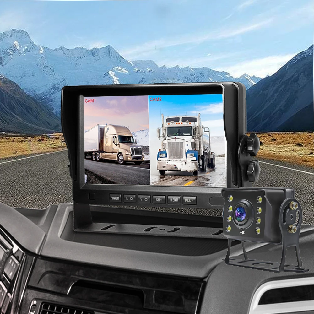 7 Inch Ahd Dual Split Monitor Dual Lens Dvr Parking Systeem Max Ondersteuning Achteruitkijkcamera Realtime Opname Voor Auto Truck