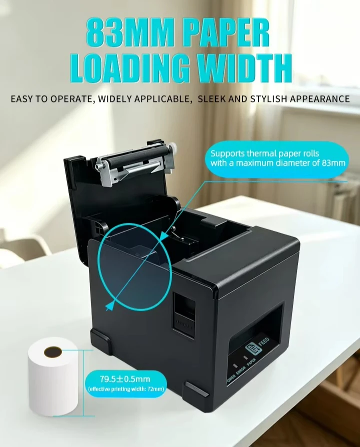 80Mm thermal barcode printer USB/WiFi wireless POS resolution 203 dpi 220 mm/s