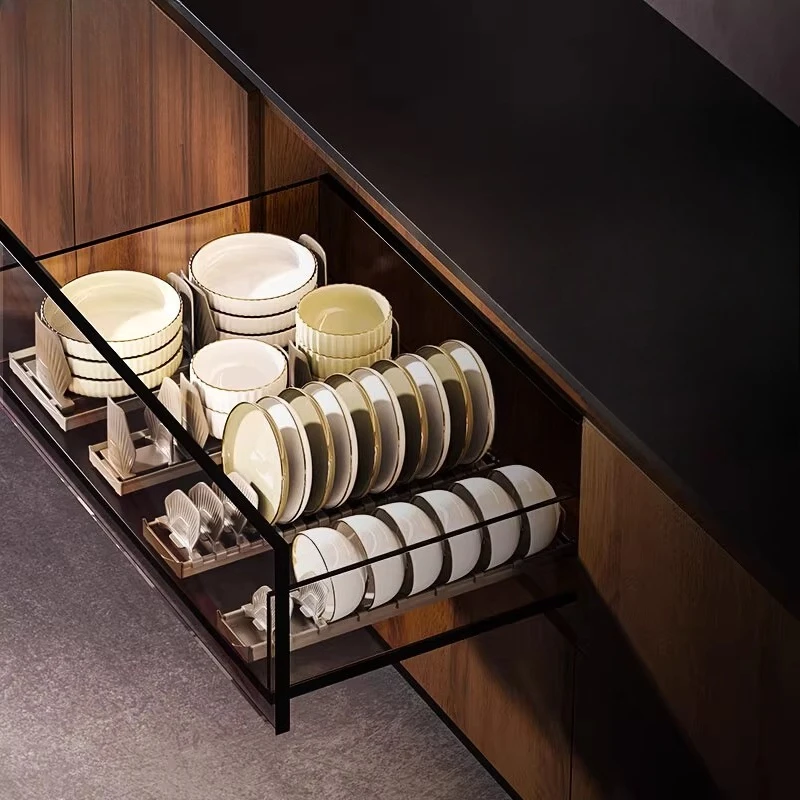 

LMM kitchen drawer built-in bowl rack, cabinet drawer storage partition dishes and pots rack