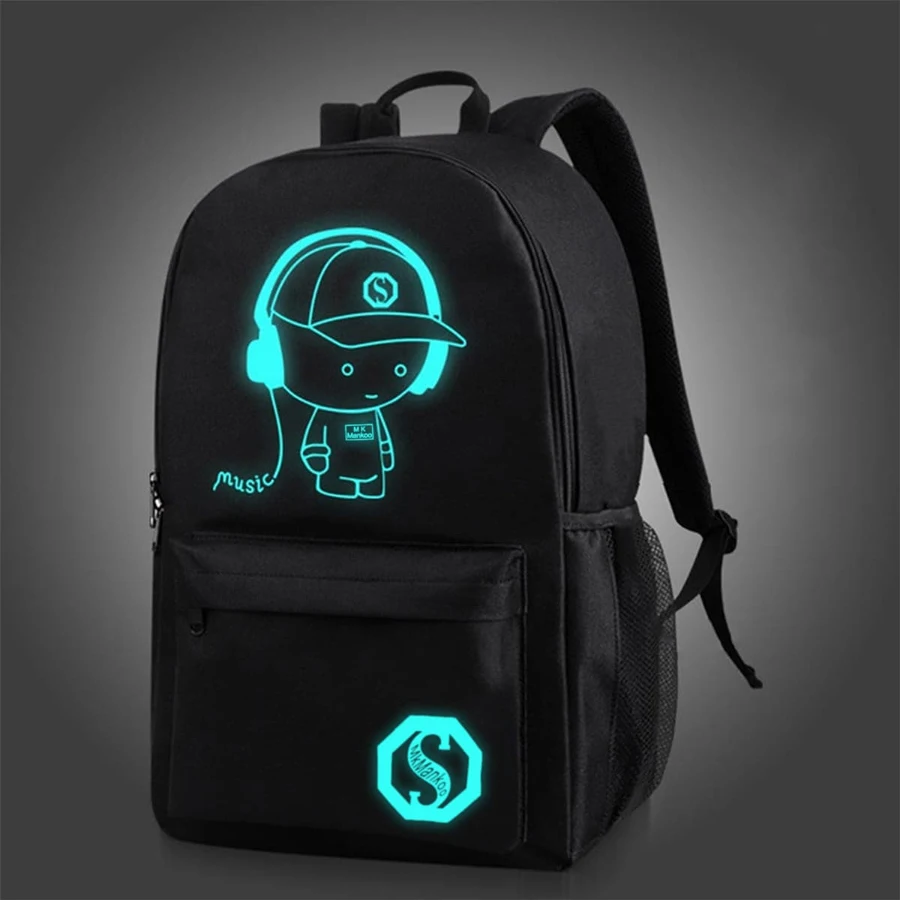 Simple and lightweight pattern fluorescent night light backpack, single shoulder bag, fabric anti splash, large capacity adjusta