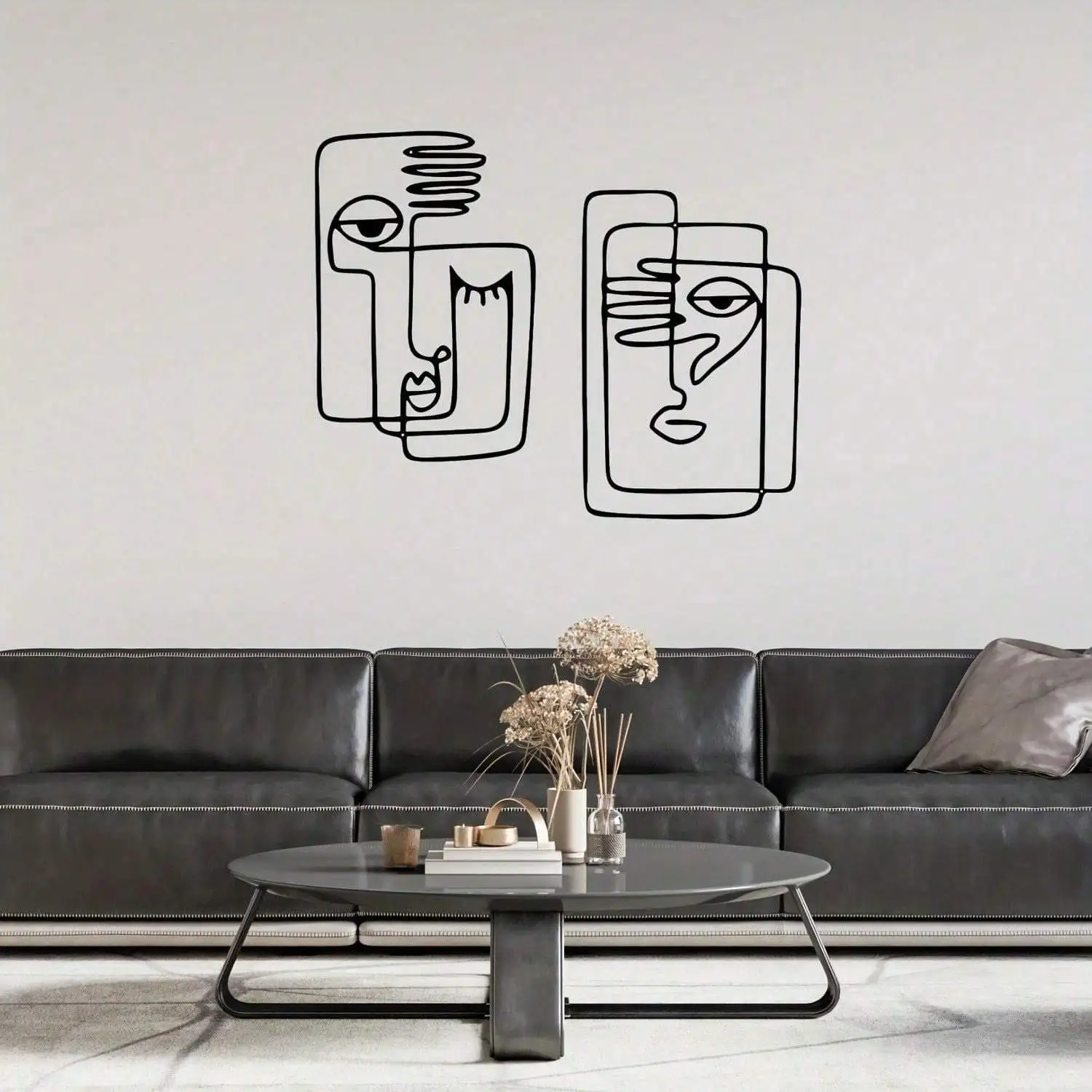 2-teiliges Wandskulptur-Set aus Metall im Picasso-Stil | Gesichts- und Handdesign, wasserdicht, rostfrei, Halloween- und Weihnachtsgeschenk, Schlafzimmer-/Raumdekoration