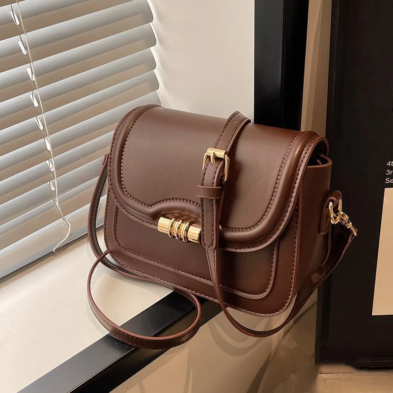 Wine Red Texture Retro Crossbody Bag Women Trend Solid Pu Leather Flap Versatile Underarm Shoulder Bags Female Commuting Bag