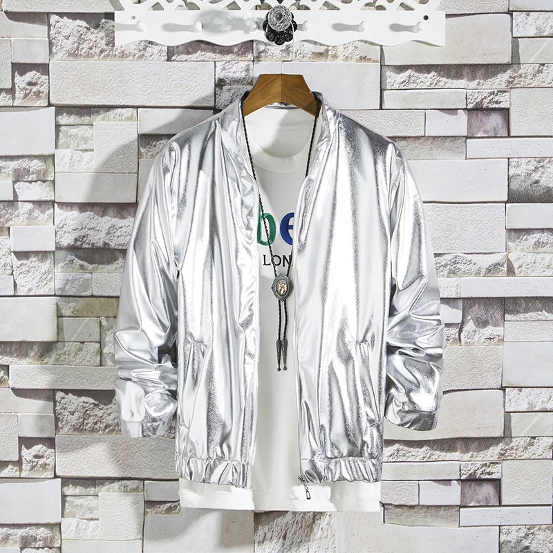 New Mens Shiny Jacket Gold and Silver Bright Color Streetwear Clothing Men Hip Hop Coats Jackets