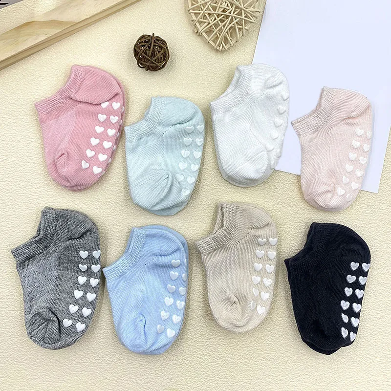 Baby Anti-Slip Floor Socks Solid Color Children Boat Socks Soft Breathable Newborn Cotton Socks 0-1Year Boys Girls Kids Footwear