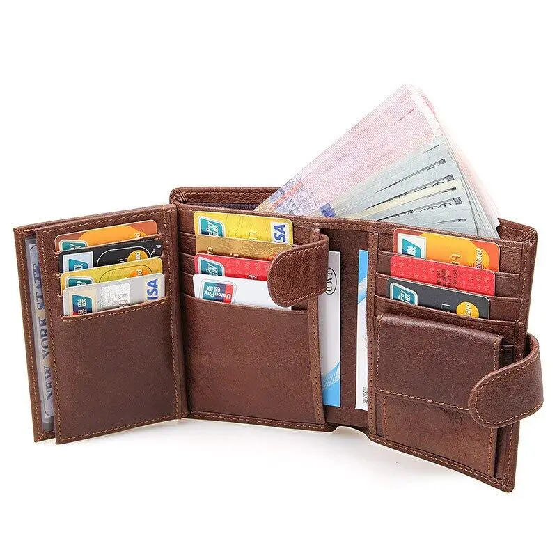 

Genuine Cow Leather Men Women Wallet Fashion Coin Pocket Trifold Design Men Purse High Quality Ladies Card ID Holder