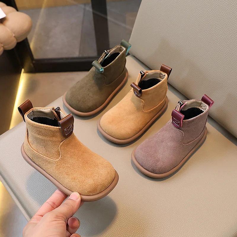 202  Kids Solid Snow Boots Style Plus Velvet Baby Girls' Boys' Winter Warm Comfortable Footwears Children's Plush  Shoes