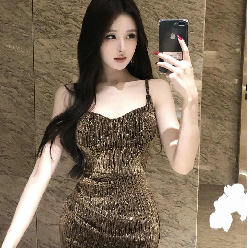 

Сексуальное облегающее платье с золотыми бретелями, женское модное дизайнерское трикотажное полотно с высокой талией, осень-зима, новинка, застежка-молния