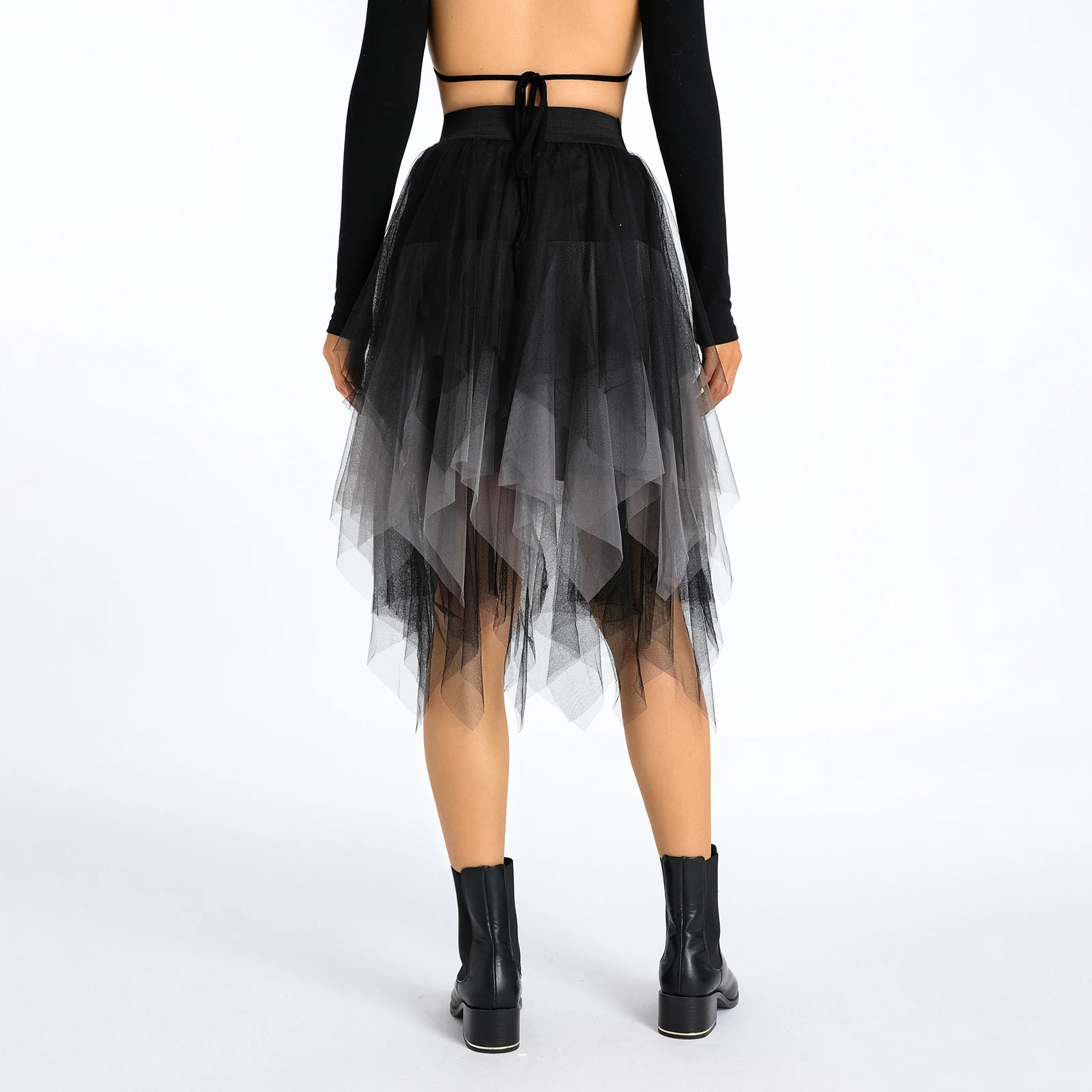 여성용 메쉬 쉬어 얇은 명주 그물 스커트, 페어리코어 대비 색상, 탄성 하이 웨이스트, 불규칙한 밑단, 레이어드 플리츠 투투 스커트, Y2k