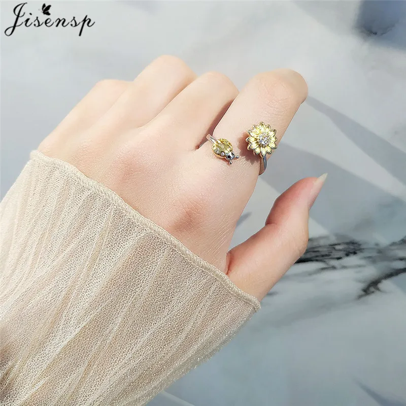 Anillo de ansiedad para mujer, sortija giratoria, giratoria, antiestrés, cristal múltiple, flor, mariposa, Animal, joyería de boda