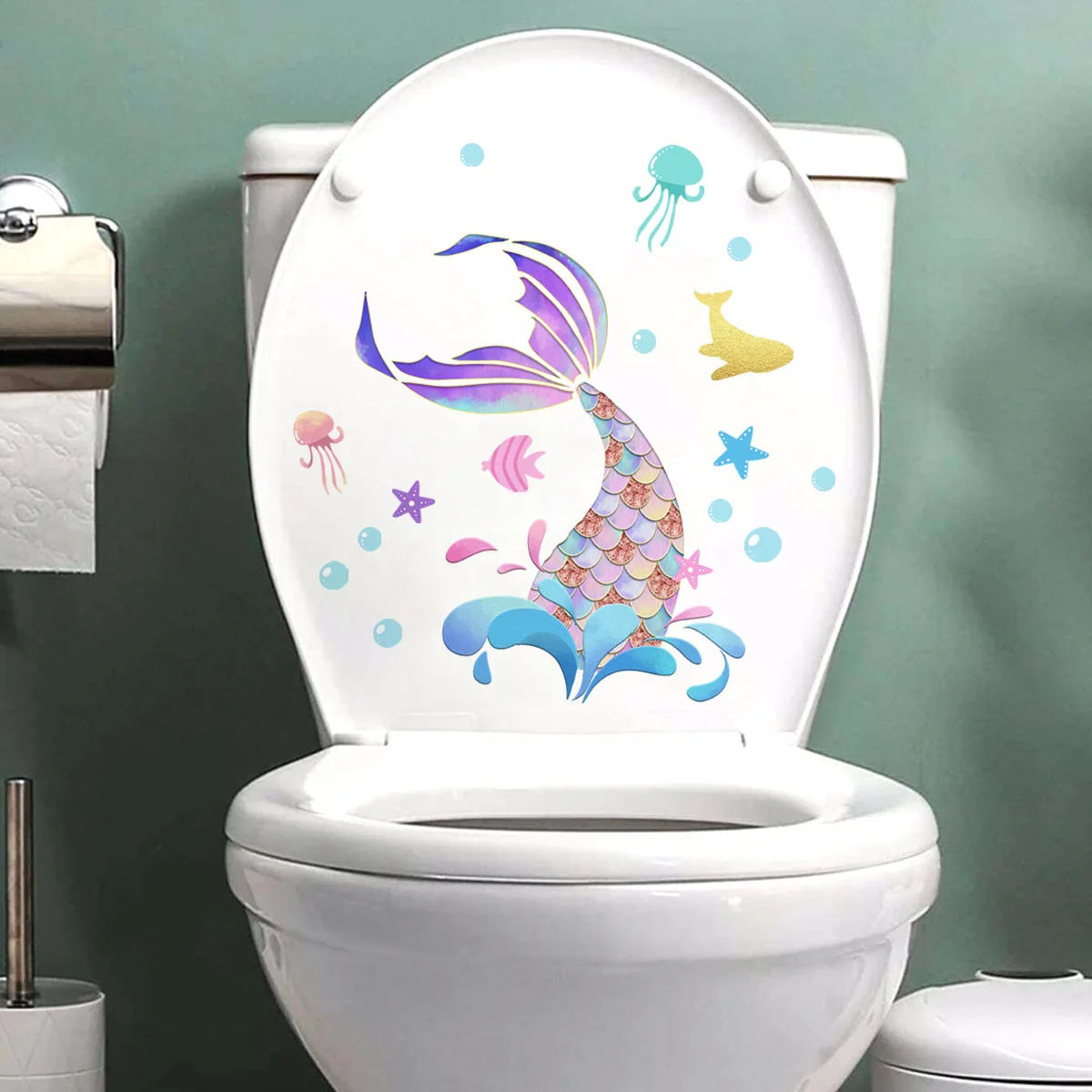 30*25cm bunte Fischschwanz Toiletten aufkleber Toilette Badezimmer Toiletten abdeckung Wanda uf kleber Home dekorative Wanda uf kleber ms579