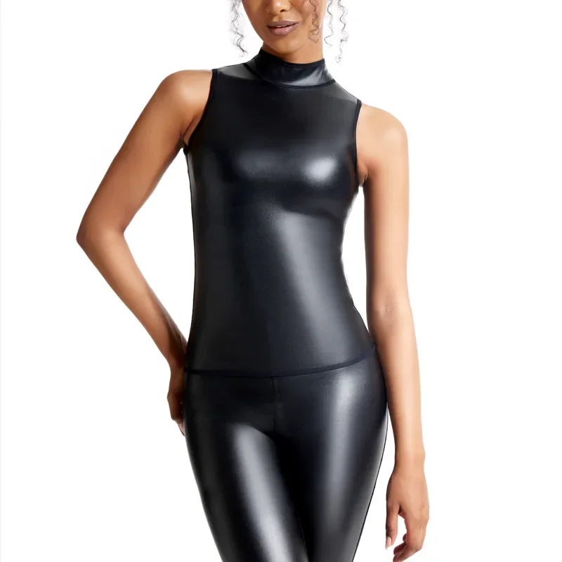womens leather waist trainer stand collar sleeveless vest corset slim fit shirt fashion casual shapewear top