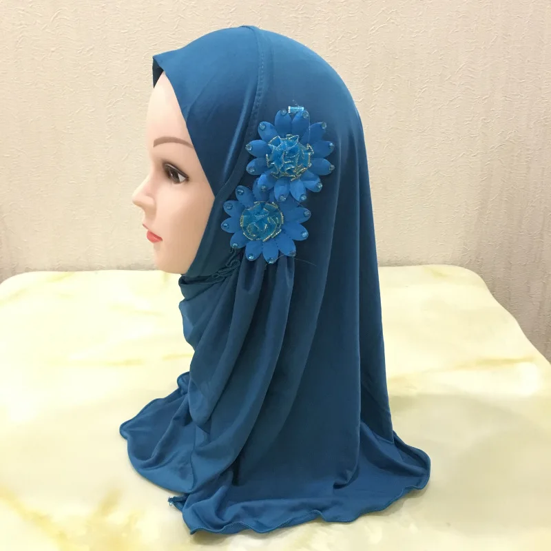 

Muslim Kids Girls Amira Scarf Hijab Flowers Headscarf Headwear Islamic Arab Full Cover Prayer Hat Head Wrap Accessories 2-6Y