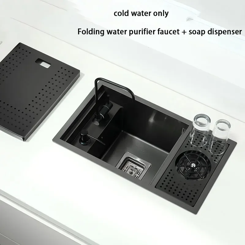 black Hidden kitchen Bar Counter Sink Cover Concealed Single Kitchen Small Size sink Stainless Kitchen Sink With cup washer