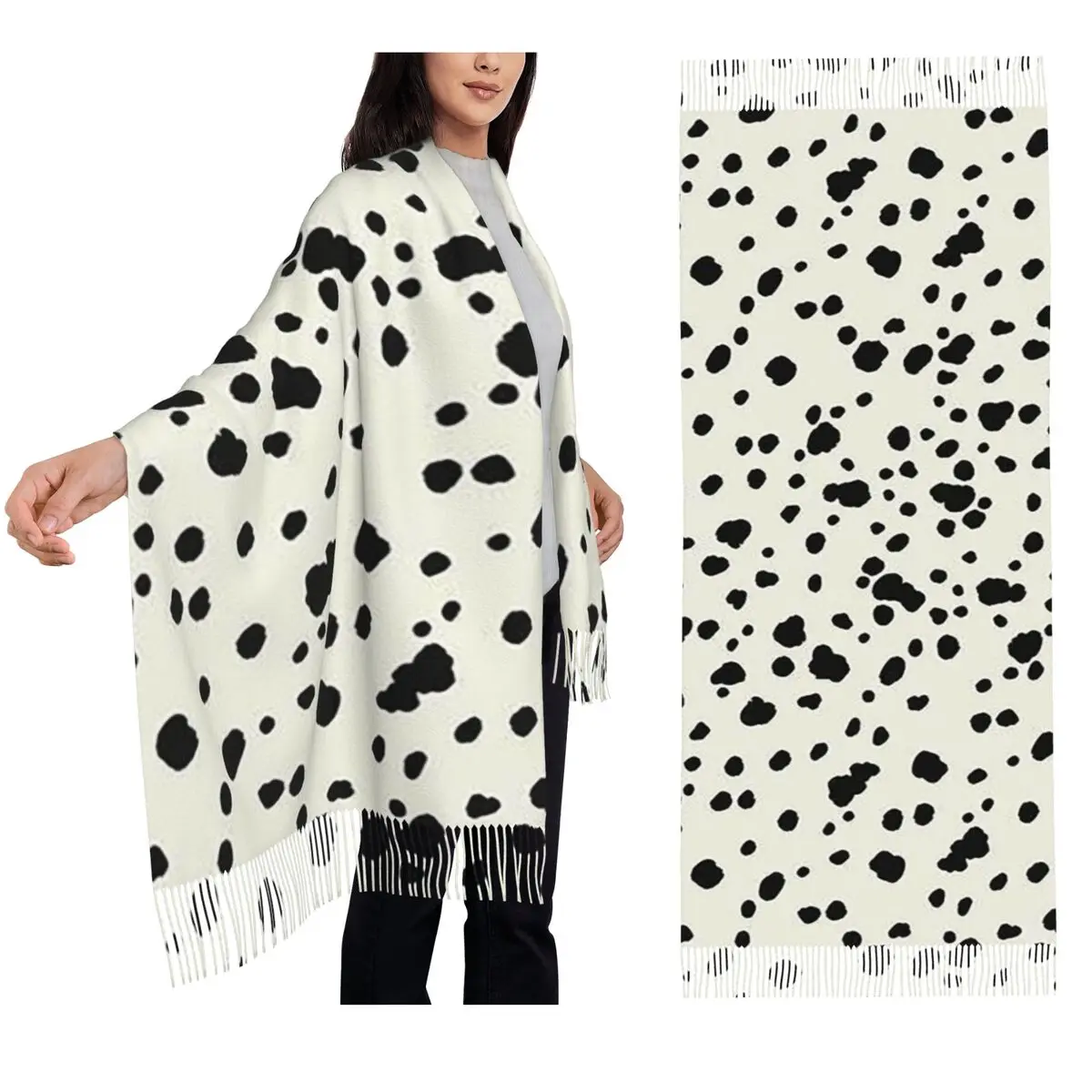 

Шарф с текстурой собаки далматина, шарфы с кисточками, женские мягкие теплые шали и накидки, длинная осенне-зимняя шаль