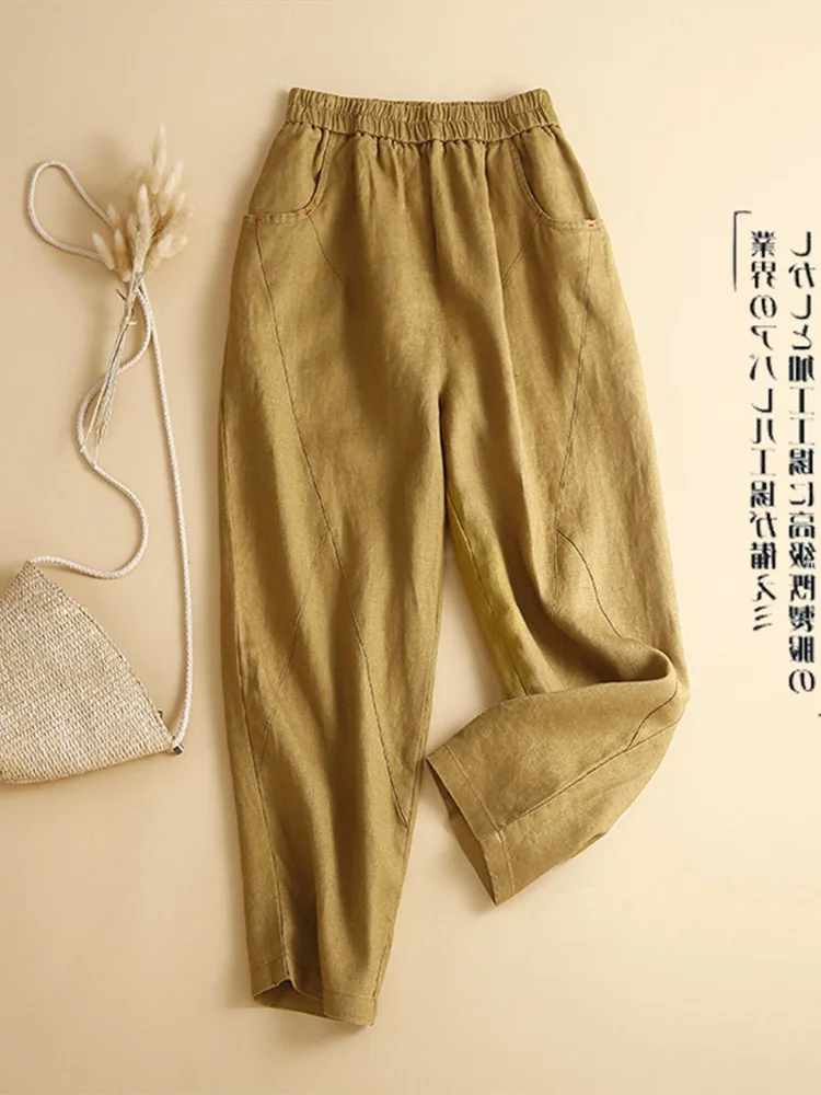 Pantaloni stile harem in lino e cotone giapponese Sle donna estate allentata dimagrante vintage casual nove punti pantaloni carota in lino a vita alta