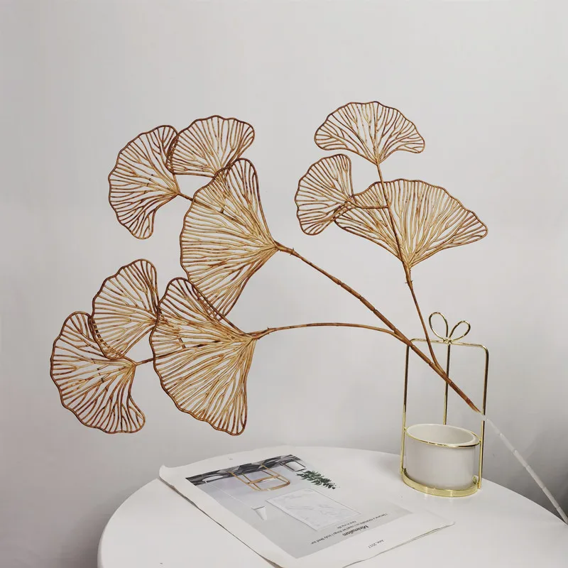 3-fork Fan Leaf Plastic Gingko Leaf Wedding Decoration Birthday Room Layout Forest Flower Material Soft Dress Simulation Flower