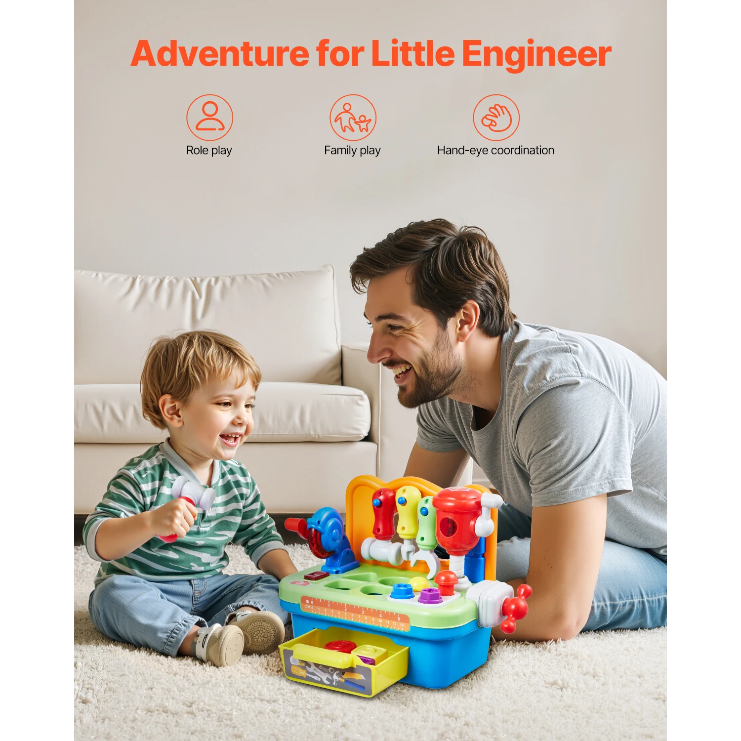 SucceBuy Musikalische Werkbank für Kinder, Spielzeug für Babys, Rollenspiel-Werkzeugset mit Licht und Geräuschen, Lernwerkbank für Kinderspielzeug, Geschenke