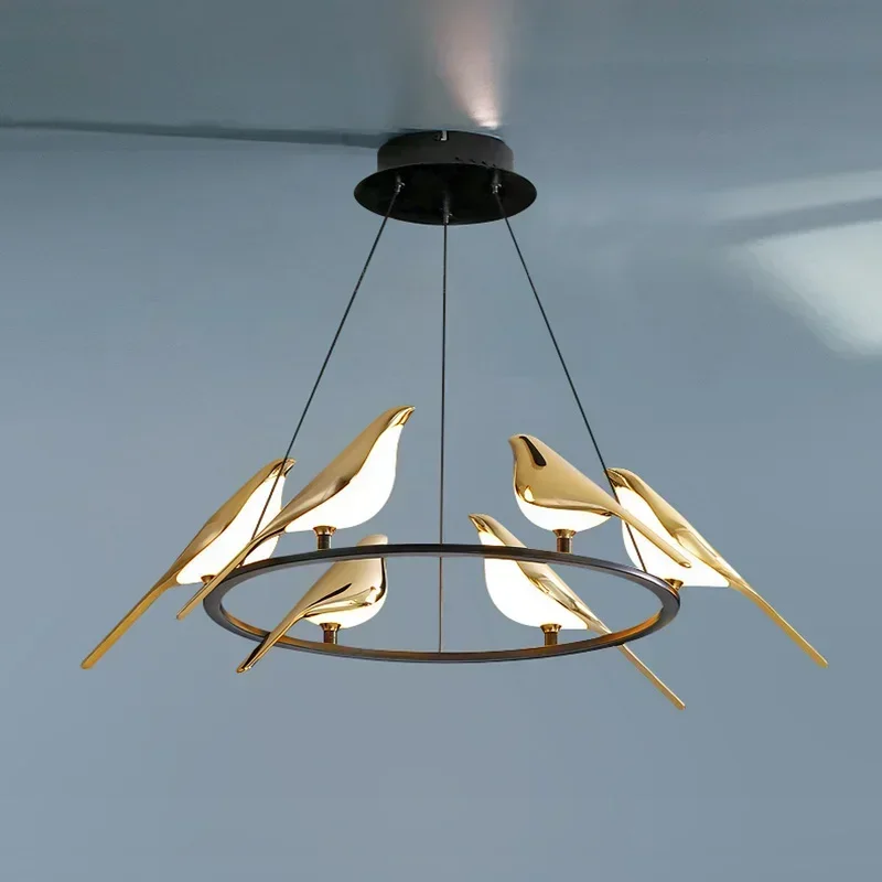 LED Chandelier Art Gold Magpie Bird Loft Livingroom Restaurant Home Decoration