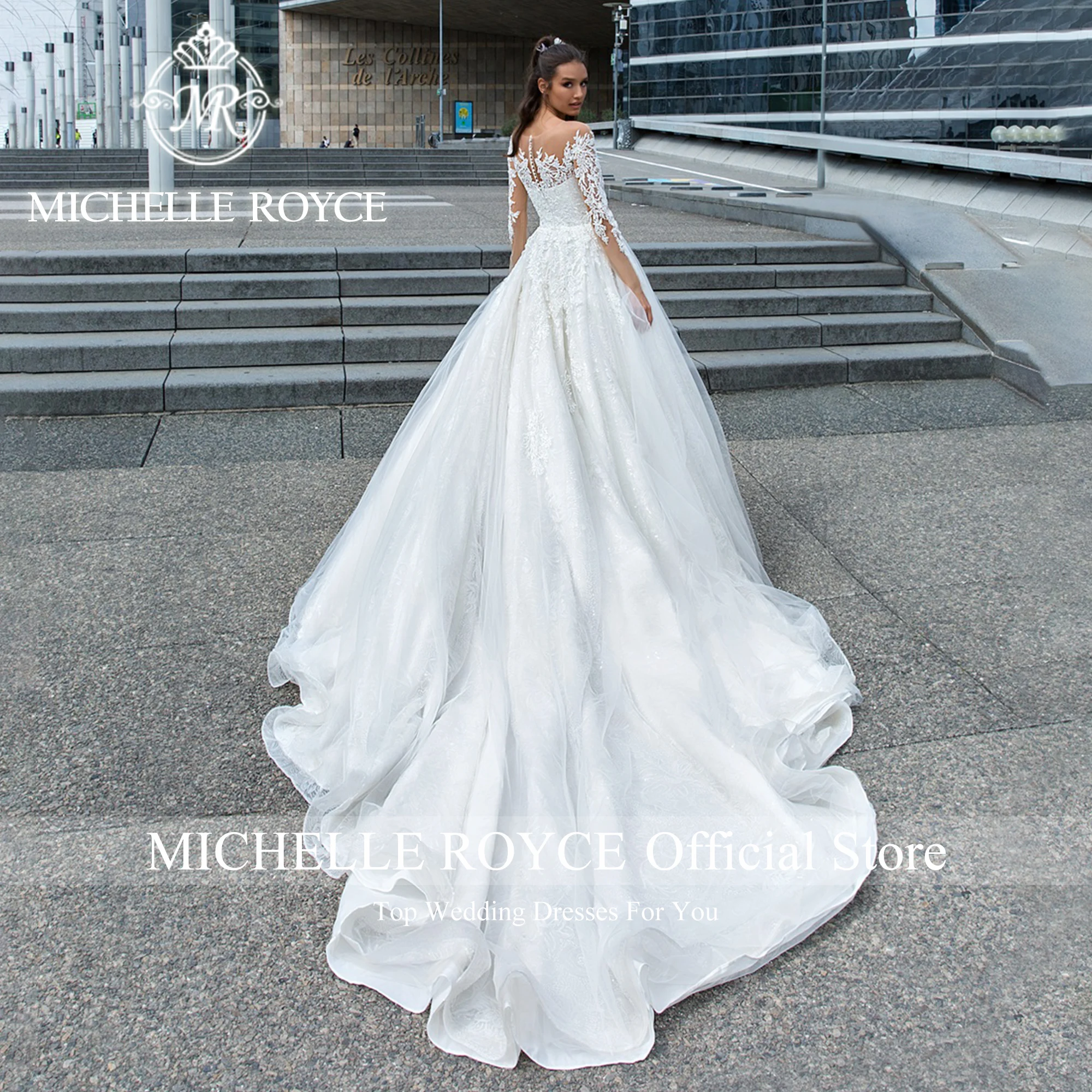 Michelle Royce Ball Gown ชุดแต่งงานสําหรับผู้หญิง Elegant ที่มองไม่เห็นคอเย็บปักถักร้อยที่ละเอียดอ่อนชุดแต่งงาน Vestidos De Novia