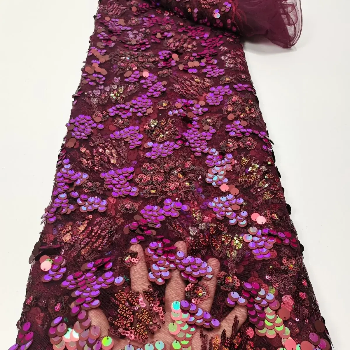 Coral Beaded Grape Sequins Embroidery Mesh Fabric For Wedding Gown Evening  Long Dress Apparel European Style Sewing By The Yard
