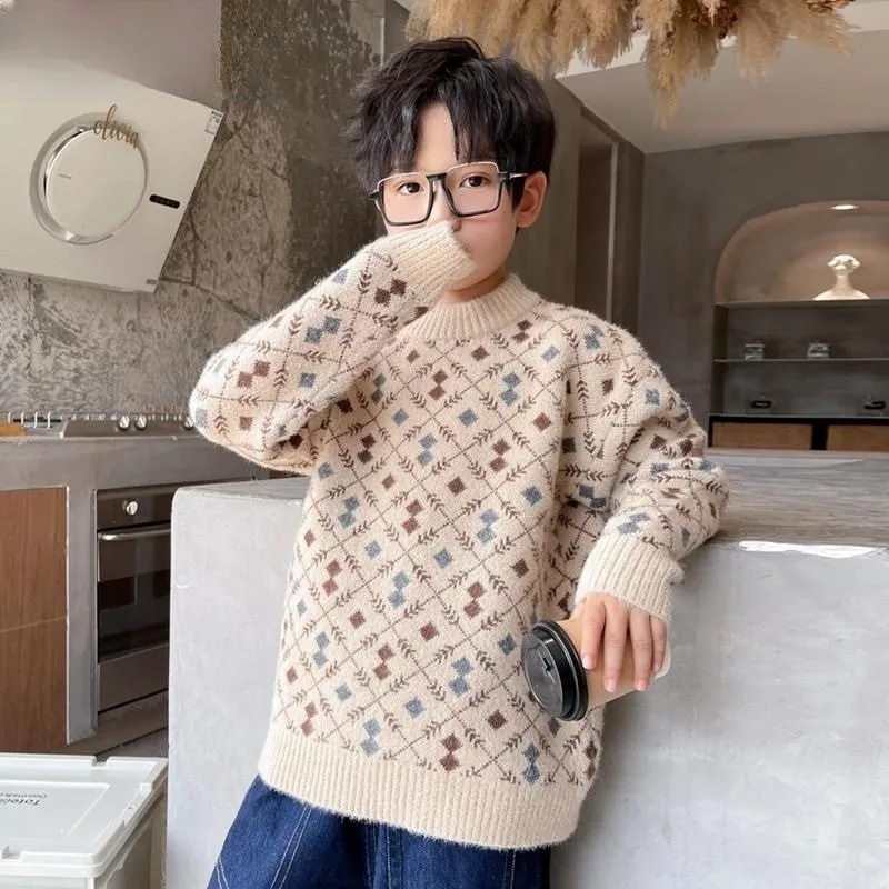 Boys' Thermal Insulated Sweater 2025 Autumn Winter New Stylish Kids' Thickened Knit Base Layer Warm Winter Top Trendy