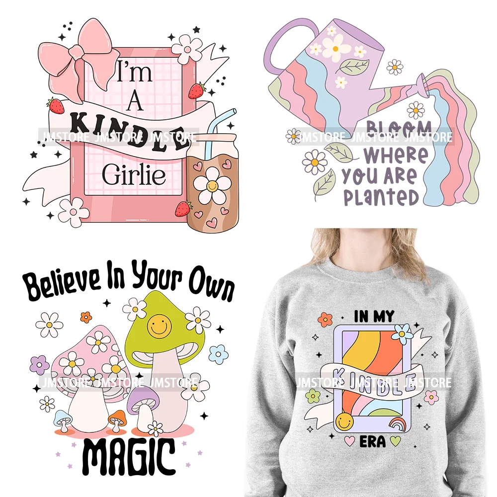 Washable Believe In Your Magic Bookish Thinking Motivational Positive Quotes Iron On Heat Press DTF Transfer Stickers For Shirts