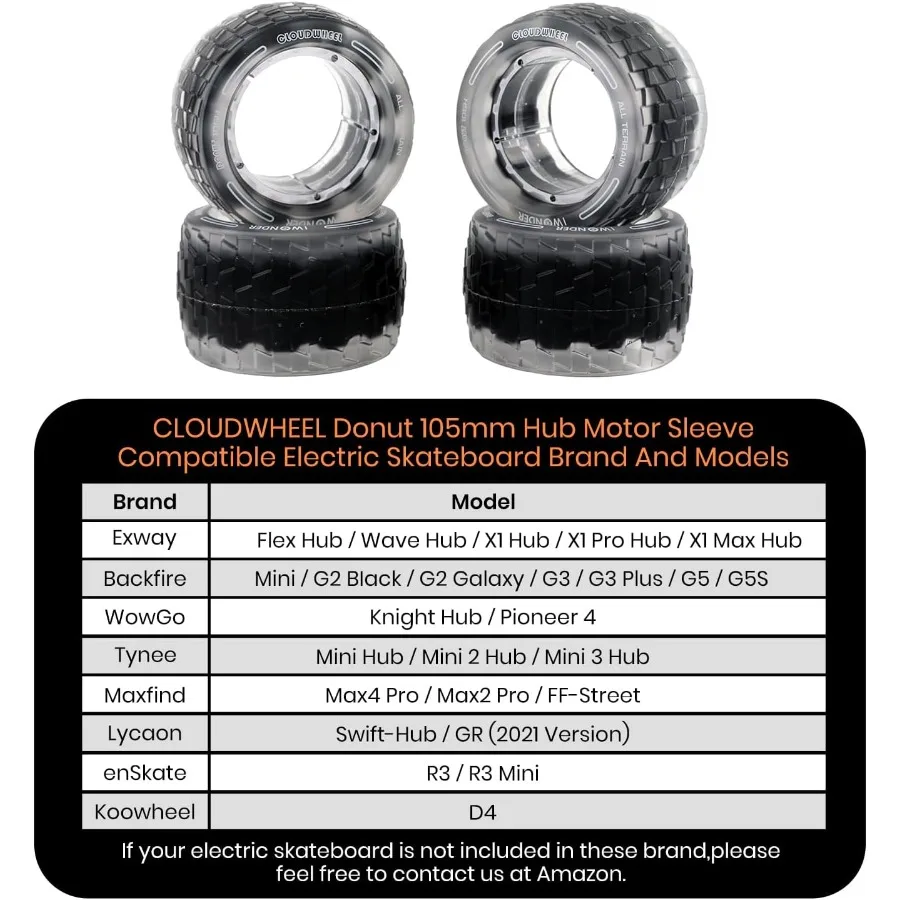 

CLOUDWHEEL Donut 105mm Hub Motor Sleeve Urban All Terrain Off Road Electric Skateboard Wheels for Hub Motor Electric Skateboard