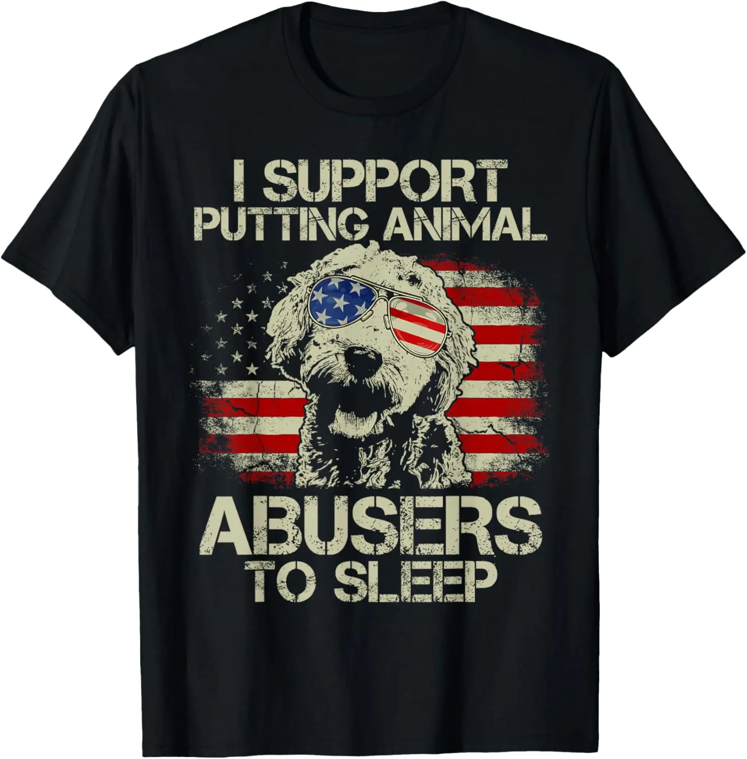 I Support Putting Animal Abusers To Sleep Dog Graphic Tee Men's Cotton Casual Streetwear T-Shirt