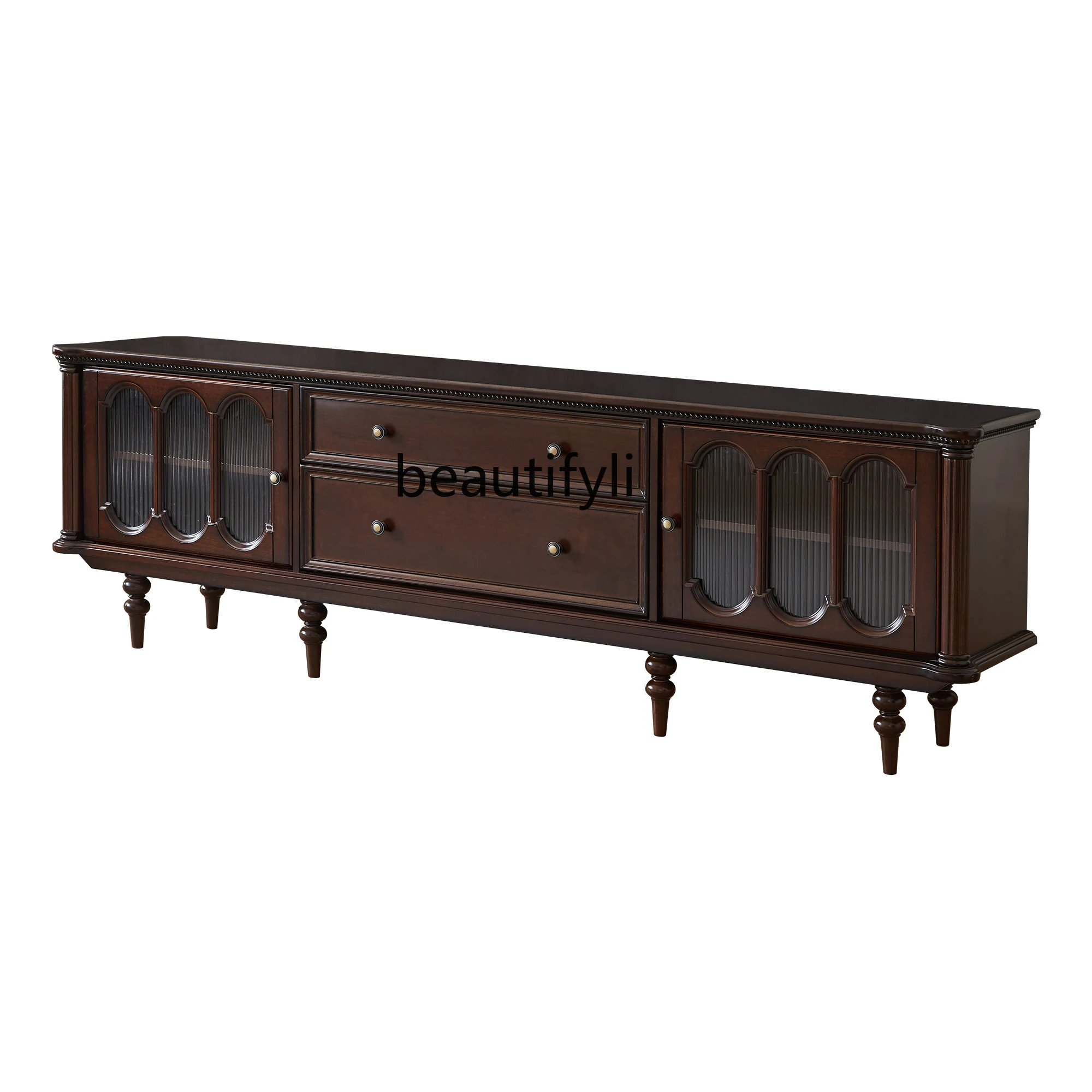 

Light Luxury TV Cabinet American Black Walnut Color Locker Home Storage Tea Table Combination