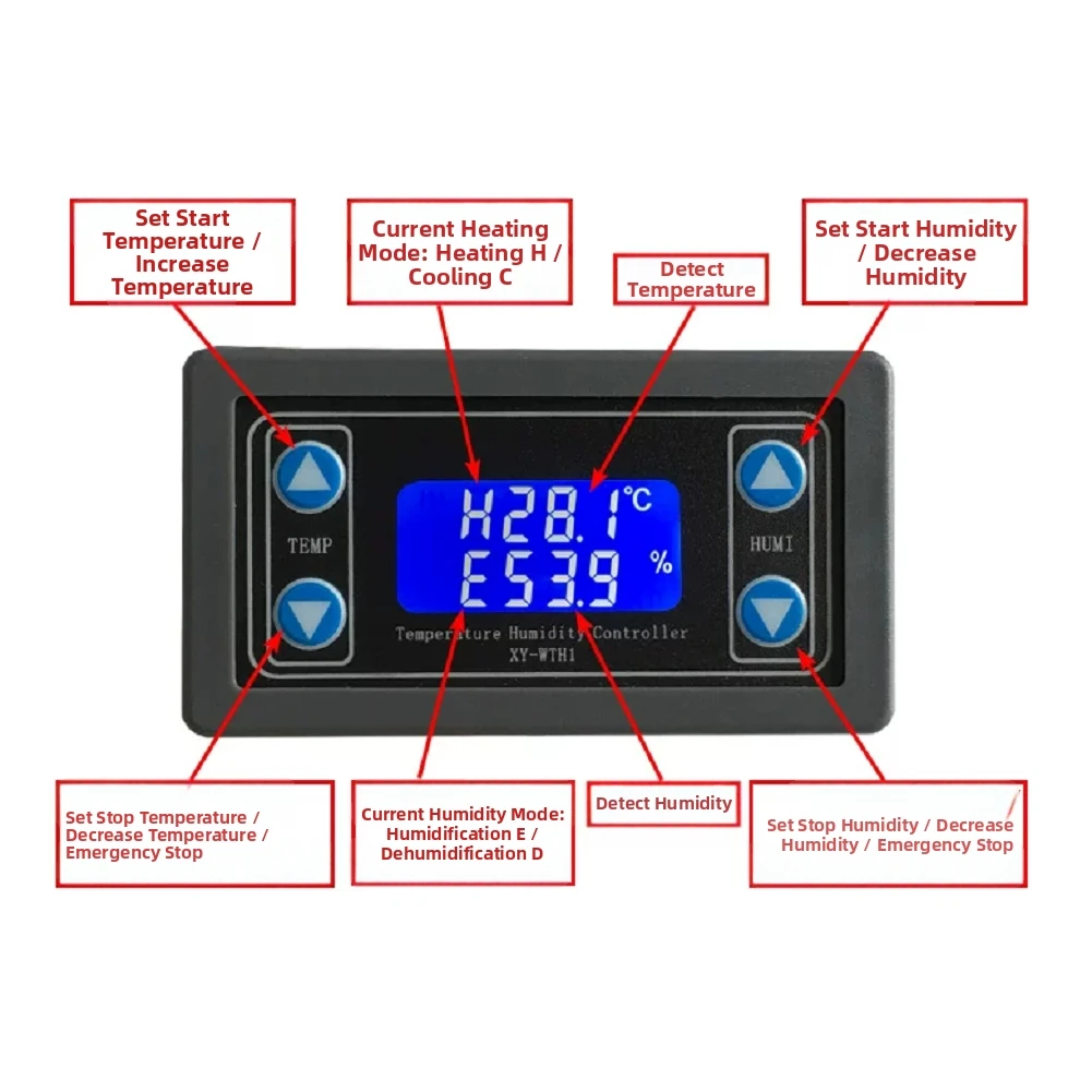 XY-WTH1 Digital Temperature Humidity Controller Dual Output Relay With SHT20 Sensor For Industrial Heating Cooling Dehumidifying