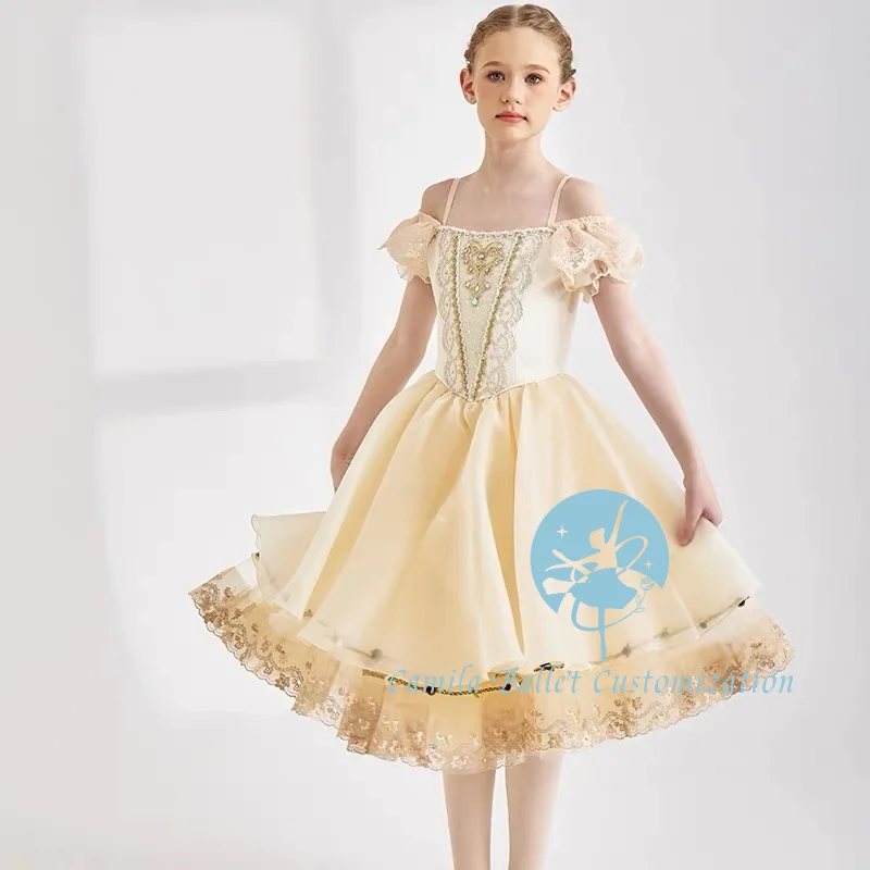 

High-end customized new champagne color Clara Ballet GDC competition performance long gauze skirt for adults and children
