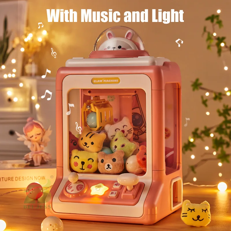 Kids Claw Machine Mini Arcade Grab Doll Gashapon Toy Withs Music Light Cartoon Clamp Machine Game For 3 Years Children Gifts