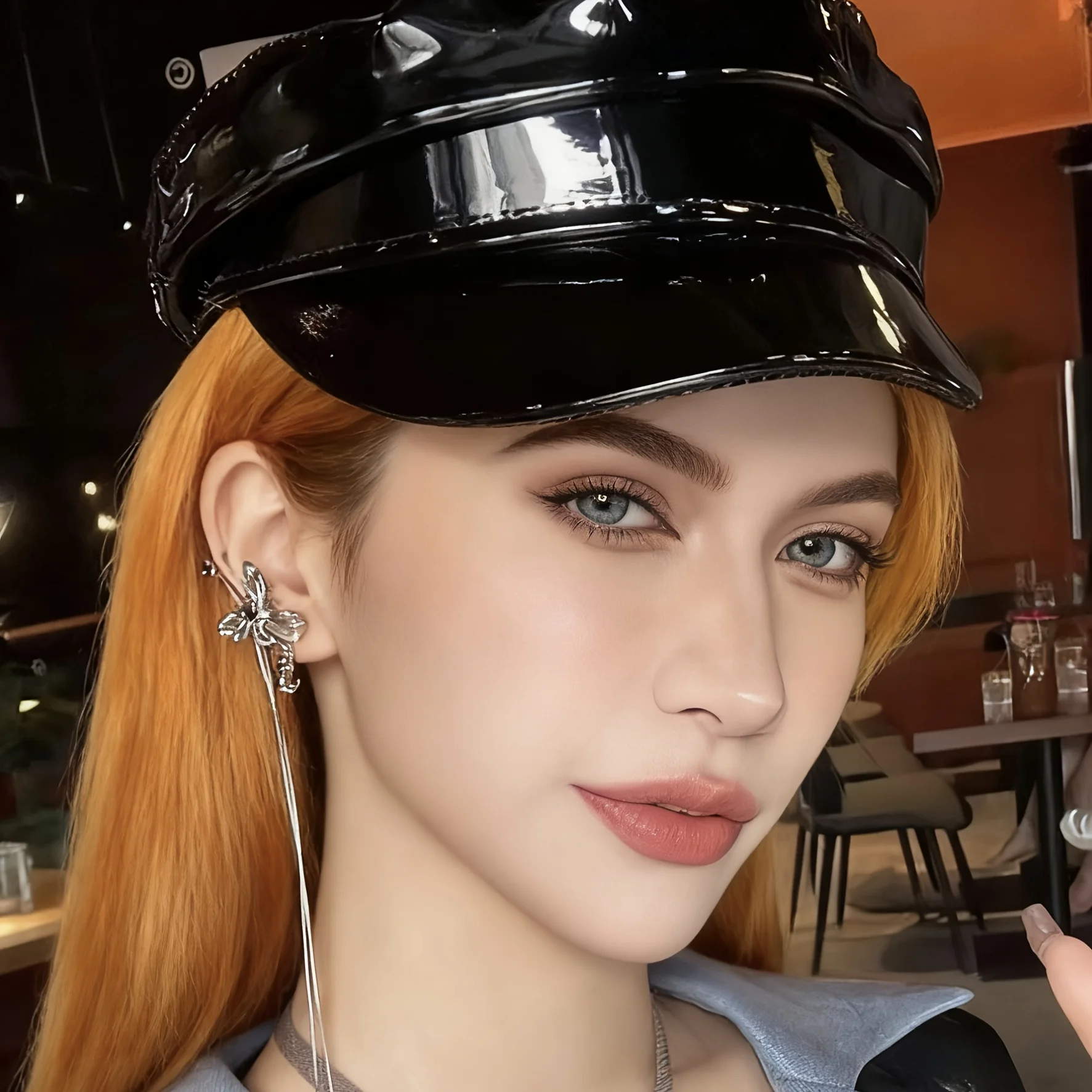 HongLuan Laser lederen kapiteinshoed Strass en militaire petten voor dames, Rave Festivals Accessoires & Feestpet Man Cosplay Fem