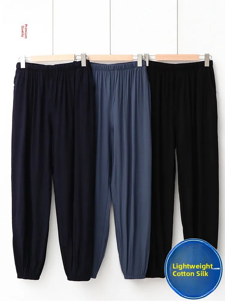 

Мужские хлопковые шелковые брюки-ламбады, брюки для йоги тай-чи, летние противомоскитные брюки для тренировок по боевым искусствам, домашние удобные свободные брюки