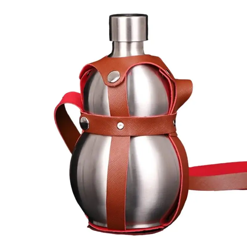 Gourd Water Bottle Steel 1.5L Metal Gourd Water Bottle With Carry Strap Portable Water Flask For Outdoor Boating Travel Gym