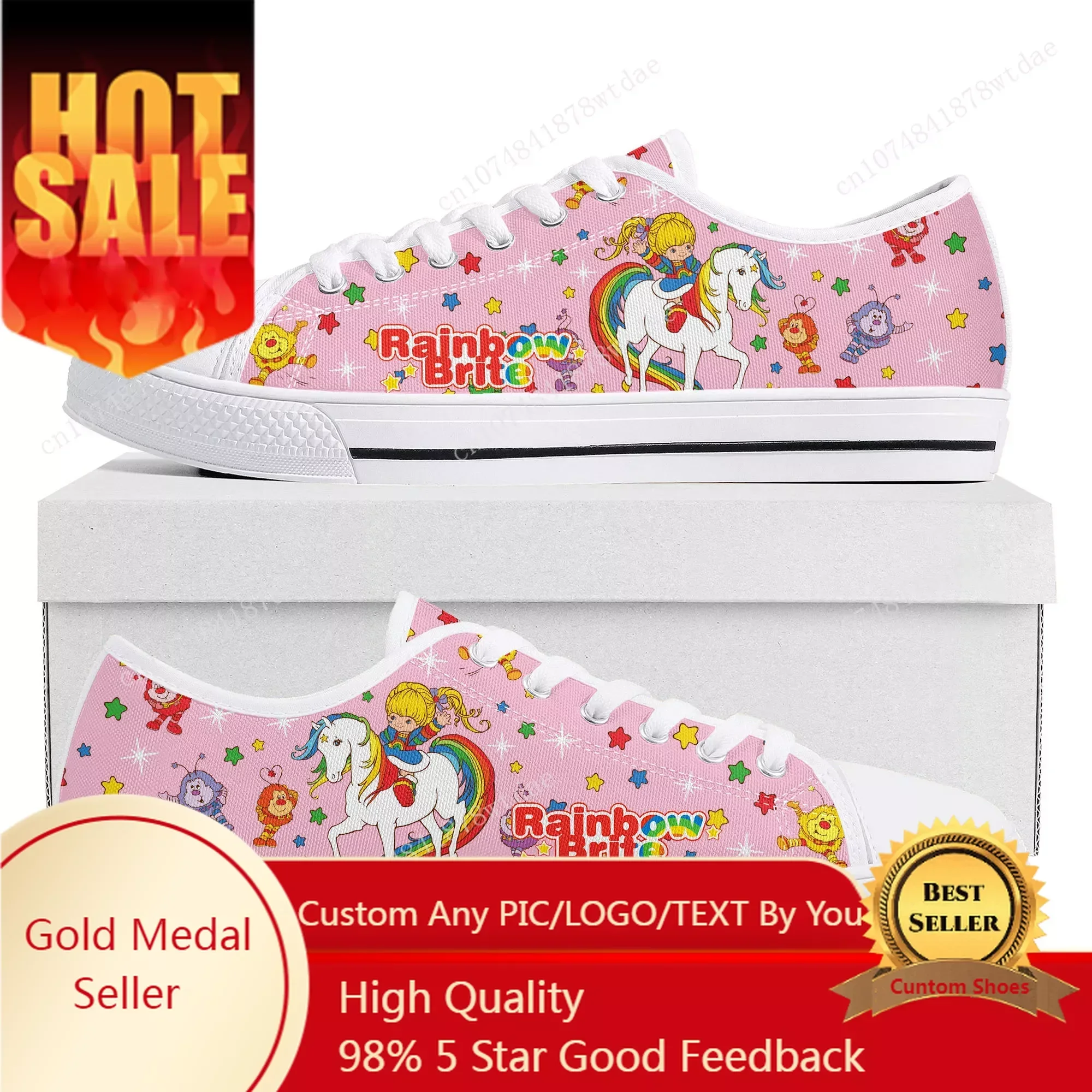 

Brite Low Top Sneakers Womens Mens Teenager Rainbow High Quality Canvas Sneaker Couple Cute Comics Manga Custom Made Shoes