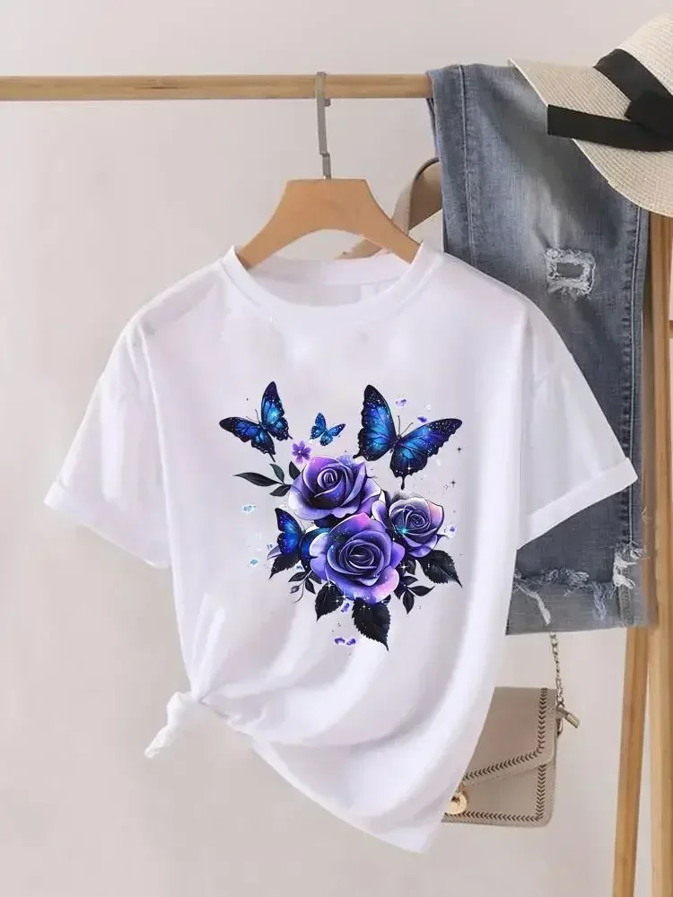 

Watercolor Butterfly Fashion Clothes Casual Clothing Lady Short Sleeve Print Female Graphic T-shirts Sleeved Harajuku Streetwear