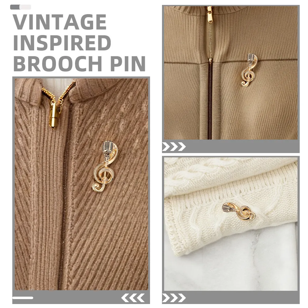 5Pcs Retro Microphone Brooch Pin Vintage Music Metal Brooch for Music Lovers Stylish Lapel Accessory Daily Wear