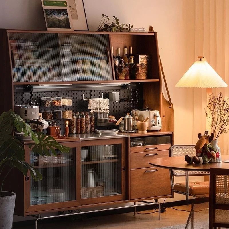 

Nordic solid wood dining side cabinet household kitchen integrated wall wine cabinet tea cabinet retro hole board storage locker