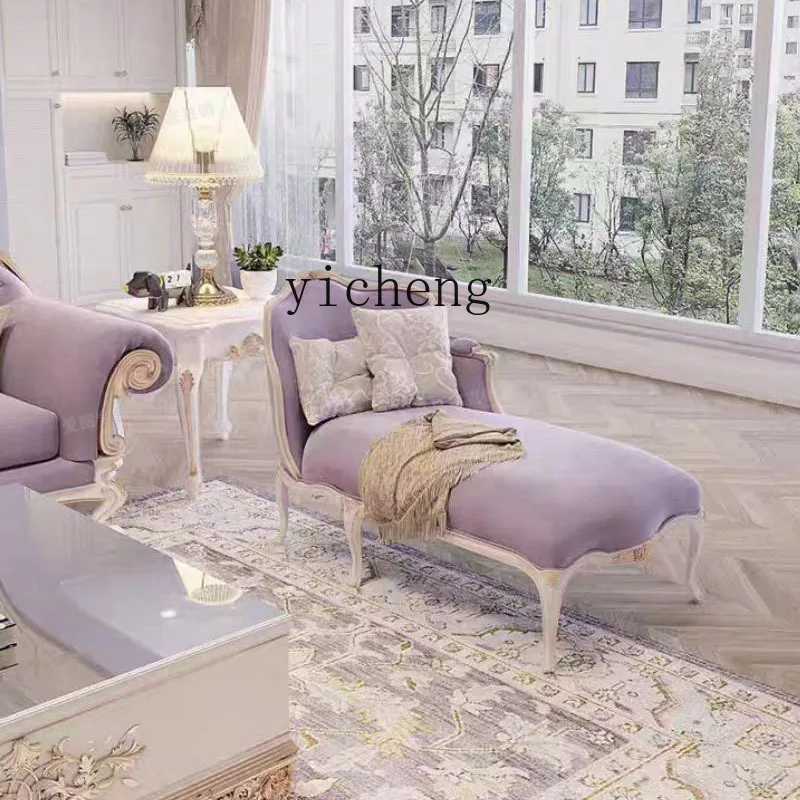ABB French Style Solid Wood Chaise Lounge Living Room Carved Fabric Sofa Beauty Couch Balcony Recliner