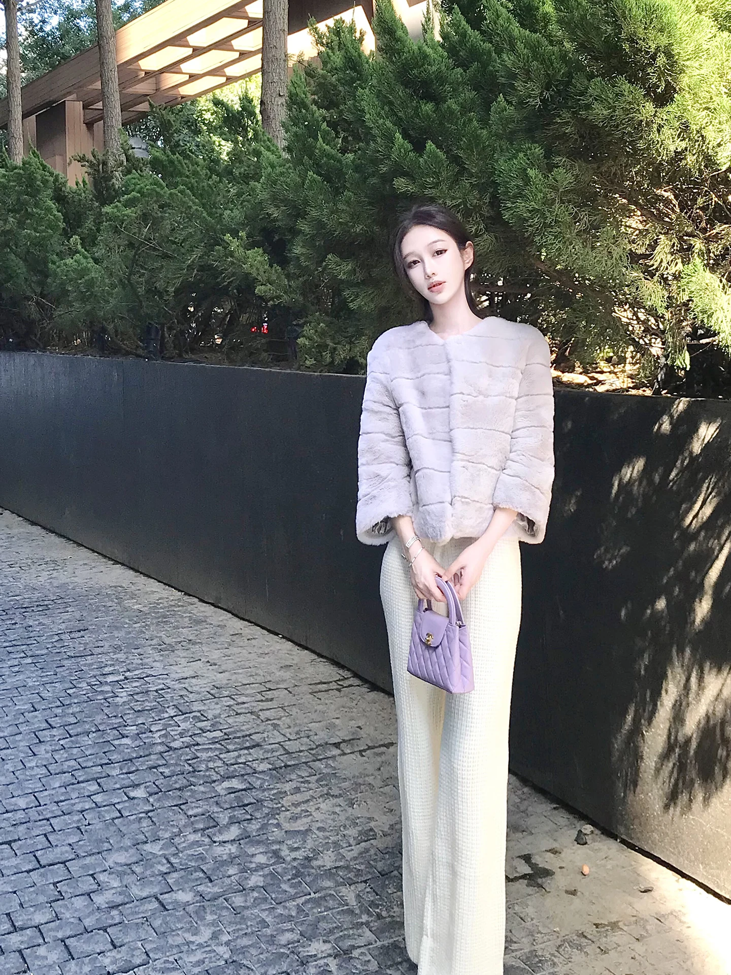 

Amor P Pink Velvet Rabbit Fur ort Coat Casual Sle Long Sve Slimming Top Youth Faion Leather Fur Jaet