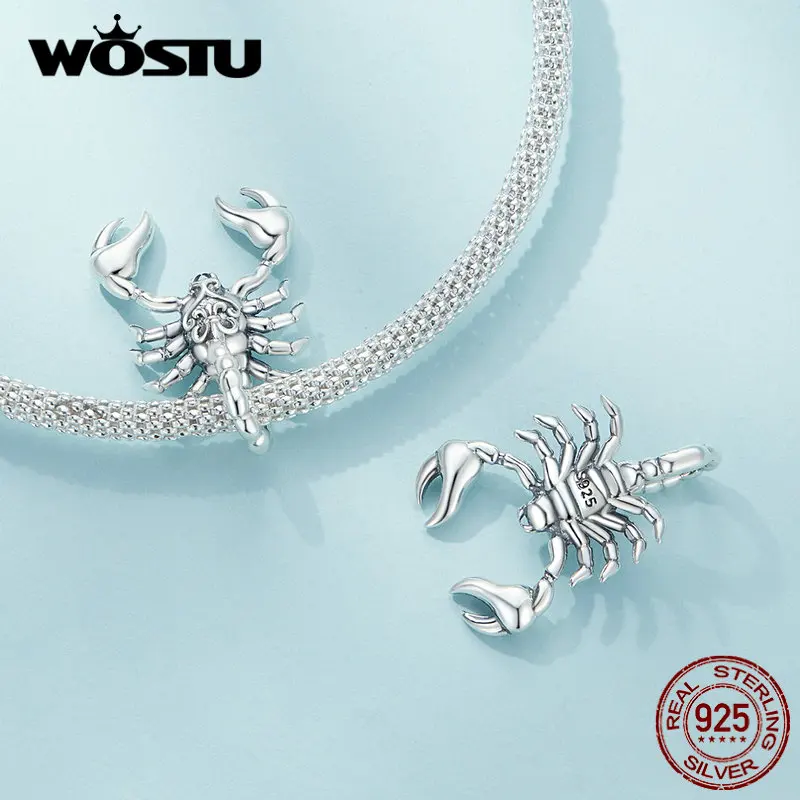 WOSTU 925 Sterling Silver Mystery Scorpion Charm Oxidized Silver Elephant God Retro Pattern Pendant Fit Original Bracelet Bangle