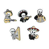 5 Pcs Funny Music Skull Brooch Creative Guitar Erhu Skull Enamel Brooch Metal Badge Backpack Clothing Accessories Wallet Pendant